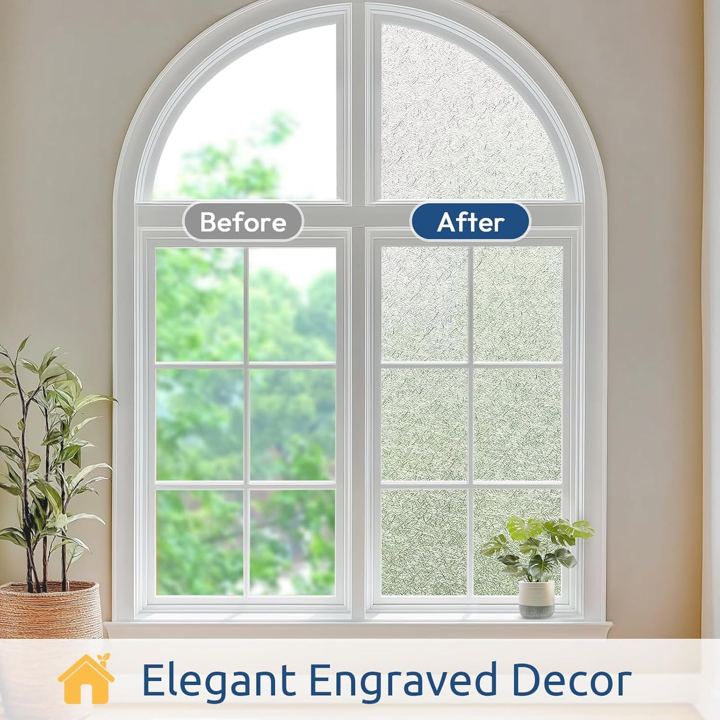 rabbitgoo Window Privacy Film Frosted Glass Film, Decorative Cling UV Sun Blocking Decals, Frosting Window Clings for Home Bathroom Door Coverings, 17.5 x 157.5 inches