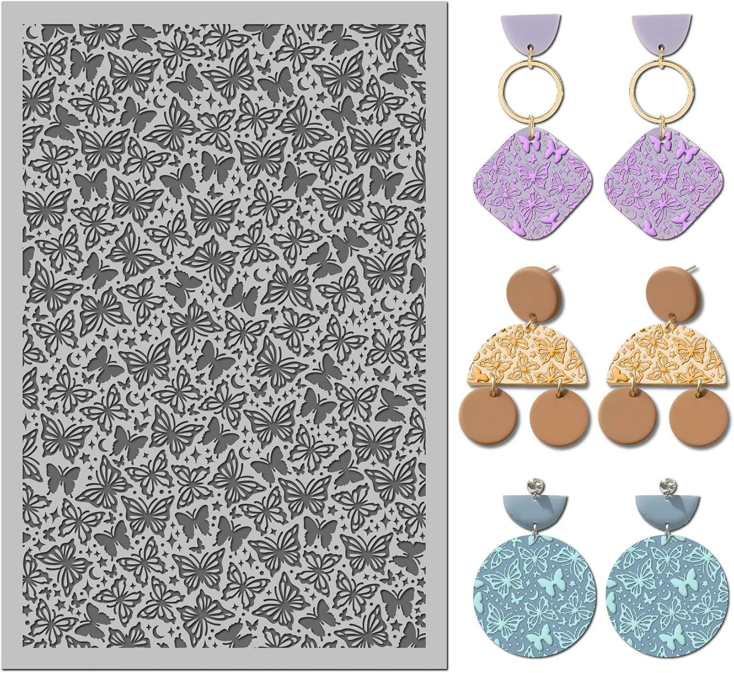 Arbuya Butterfly Polymer Clay Texture Mat - Butterflies Texture Sheet for Polymer Clay Jewelry Making, Earring Charms, DIY Craft Supplies