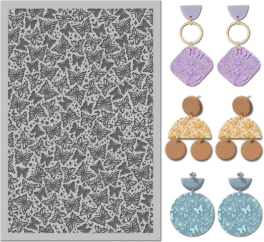 Arbuya Butterfly Polymer Clay Texture Mat - Butterflies Texture Sheet for Polymer Clay Jewelry Making, Earring Charms, DIY Craft Supplies