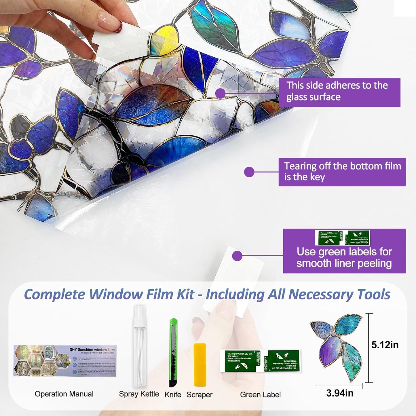 Stained Glass Window Privacy Film Decorative Rainbow Static Clings – Ideal for Home & Office, Adhesive-Free, Removable, UV-Blocking (Purple Rainbow, 35.4 X 78.7 in)