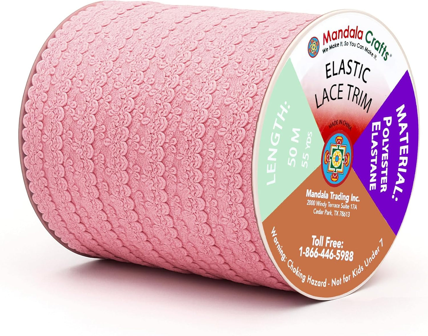 Mandala Crafts Mauve Stretch Lace Soft Elastic Trim Roll - 55 Yards 1 Inch Wide Stretchy Frilly Picot Ribbon for Sewing Lingerie, Headbands, Underwear, and Crafts