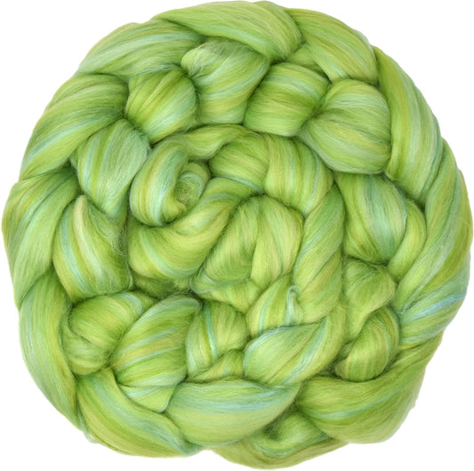 Merino Silk Luxe Tonal Designer Blend. Superfine Merino, Mulberry Silk, Tussah Silk. Top Roving for Spinning or Felting. Enchanted Forest 1oz