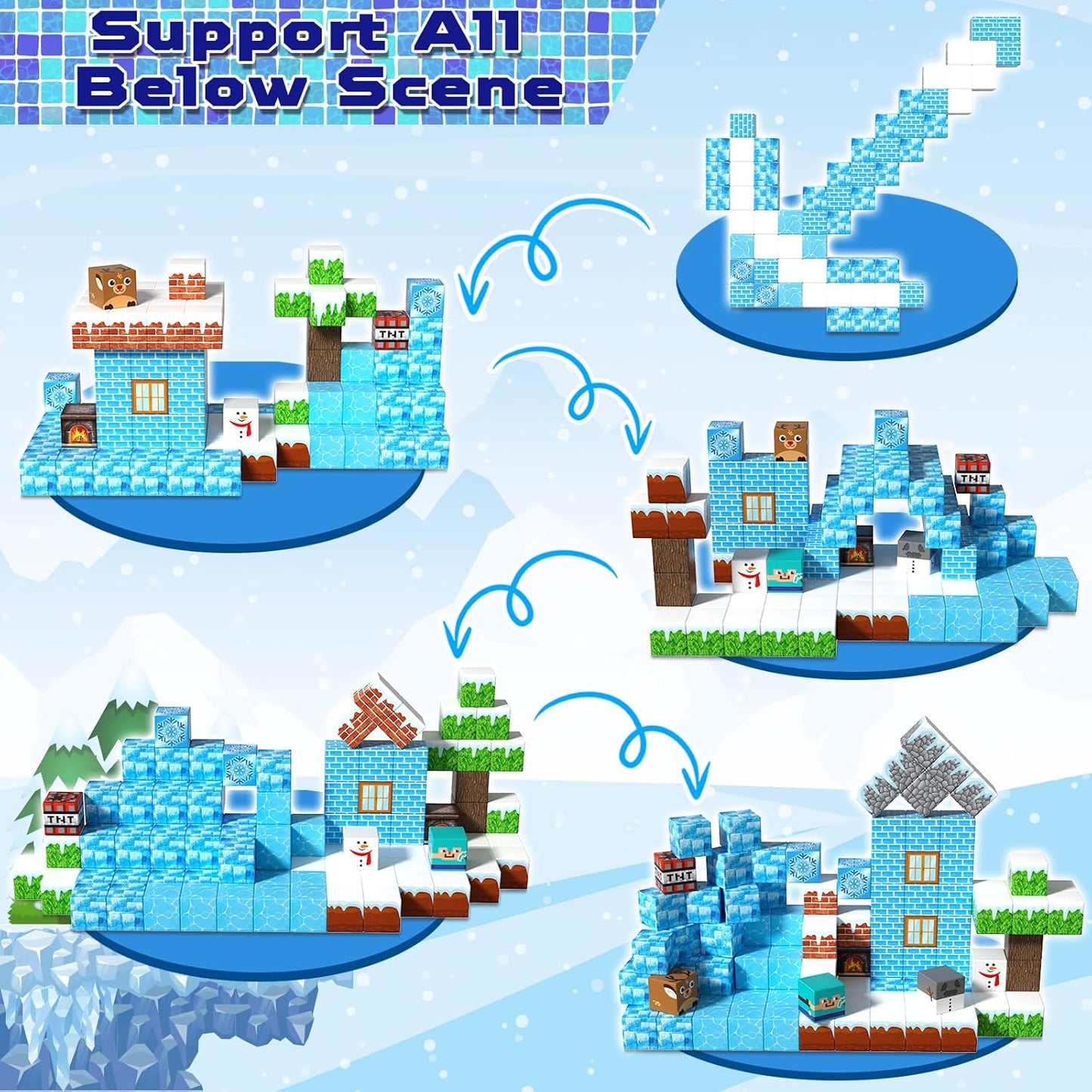 Magnetic Blocks - 100PCS Magnetic Blocks Build Ice Castle - Magnetics Toys for Montessori Toddler Christmas Birthday Gifts - STEM Sensory Toys for 3 4 5 6 7 8 9 10 Year Old Girls