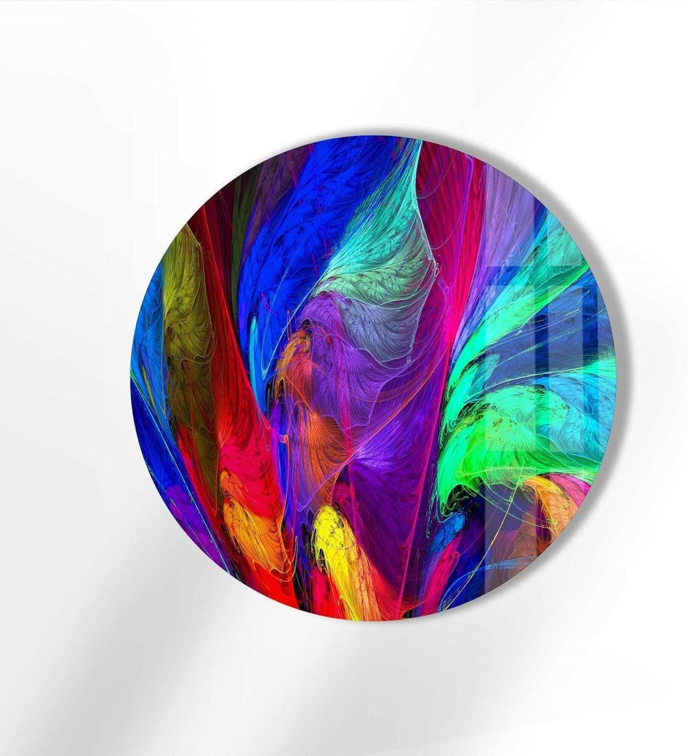 My Photostation.com 24''(60cm) Diameter Neon Colors Abstract Round Glass Wall Art Tempered Glass Printing Wall Decor Large Wall Art Wall Hangings