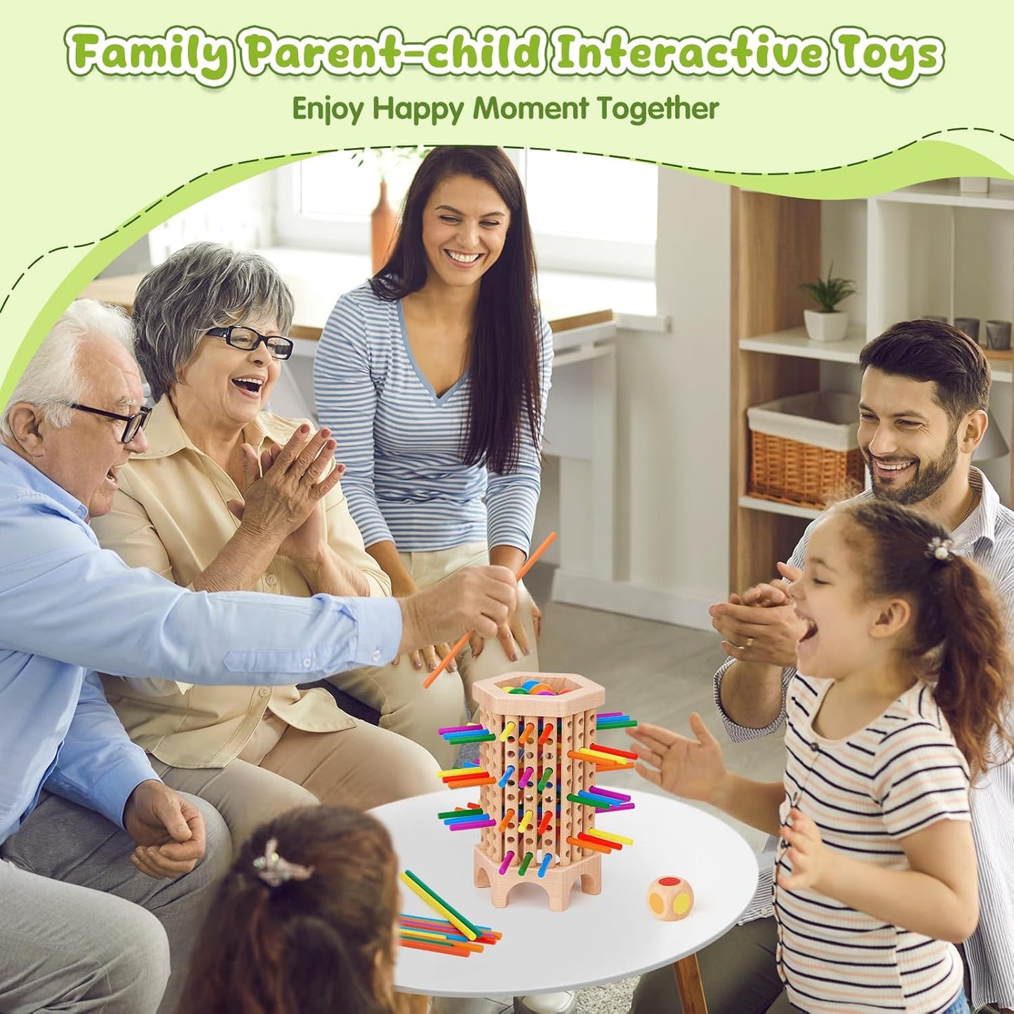 Montessori Game Wooden Board Game, 36 Colorful Wooden Sticks Dice Game, Math Educational Toy for 3 4 5 6 Year Olds, Fine Motor Skills Toy Classic Tower Game for Family Night Gift for Boys Girls