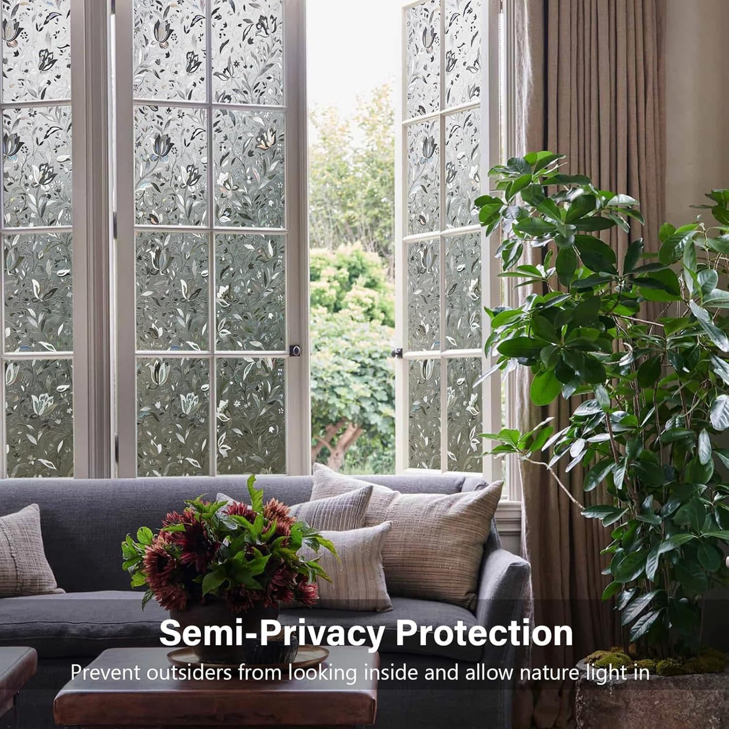 LEMON CLOUD Window Film, Decorative Window Privacy Film, Window Film Privacy Static Cling Frosted, Anti-UV Sun Blocker Heat Control for Home(Grayish Black, 23.6 x 78.7 inches)