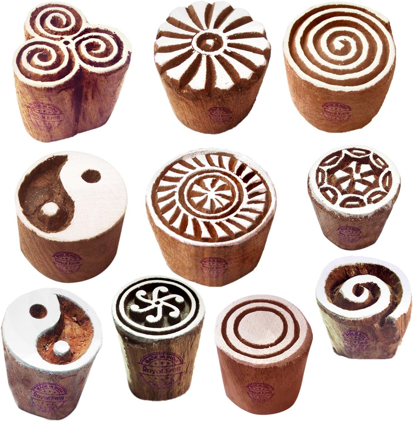 Textile Wood Blocks Original Small Round Shape Printing Stamps (Set of 10) Htag2152