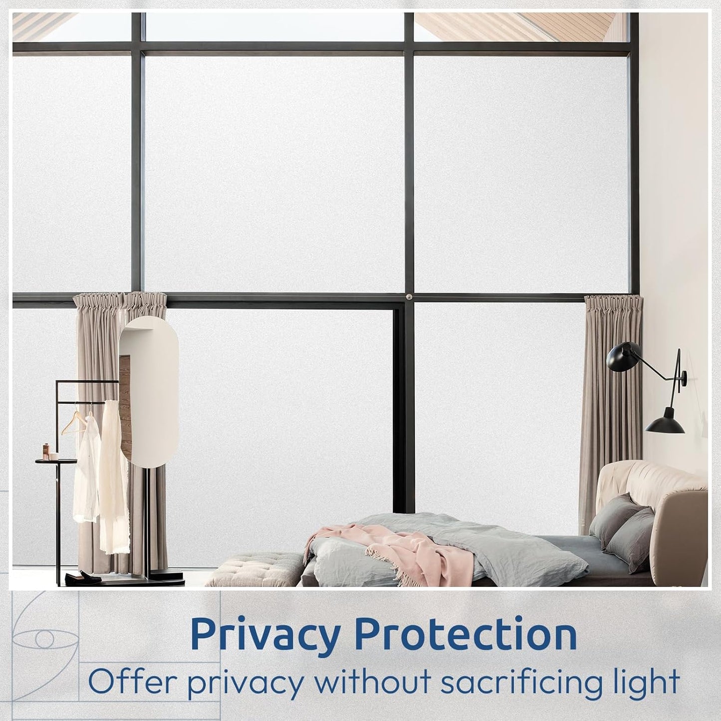 rabbitgoo Window Privacy Film, Non-Adhesive Frosted Glass Window Film for Bathroom, Static Cling Heat Blocking Stickers for Home Indoor Opaque Frosting Coverings House Tint, Matte White 35.4"x 118.1"