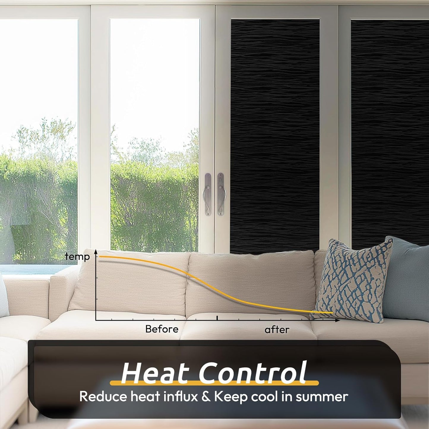 rabbitgoo Blackout Window Film, Sun Light Blocking Window Black Out Cover for UV Reduction, Removable Tint Room Darken Heat Control Frosted Glass Sticker for Home, Black, 23.6 x 157.4 Inches