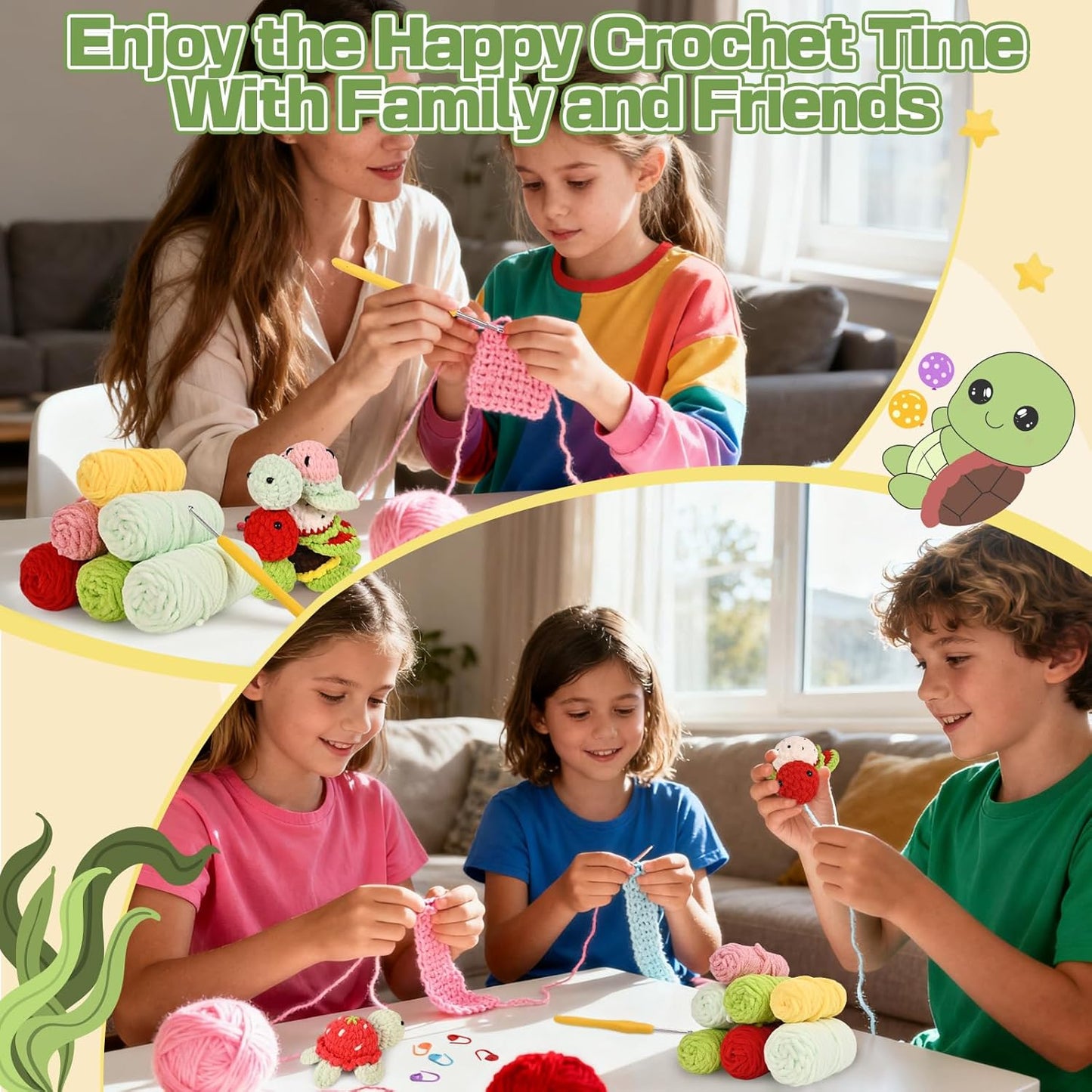 DetFinns Crochet Kit for Beginners, Crochet Starter Kits with Step-by-Step Video Tutorials, DIY Craft Kits Amigurumi Knitting Supplies, Cute Hippo (40%+ Yarn)