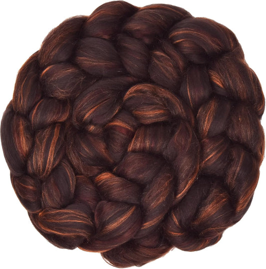 Merino Silk Luxe Tonal Designer Blend. Superfine Merino, Mulberry Silk, Tussah Silk. Top Roving for Spinning or Felting. Chestnut Velvet 1oz