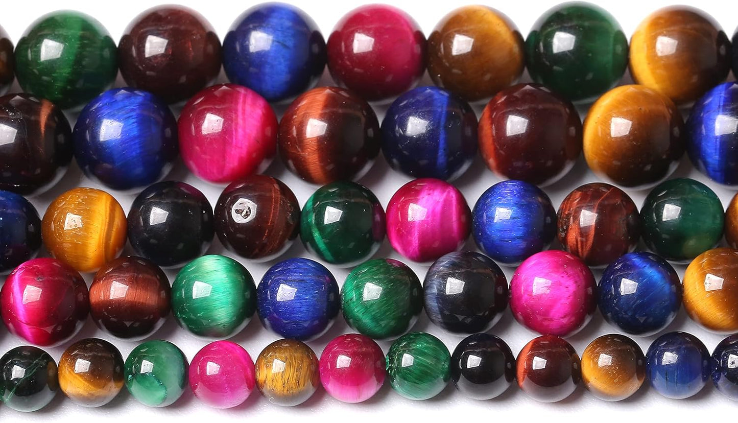 90pcs 4mm AAA Natural Colorful Tiger Eye Stone Beads Gemstone Round Spacer Loose Beads for Jewelry Making DIY Bracelet Necklace(Colorful Tiger Eye Stone, 4mm)