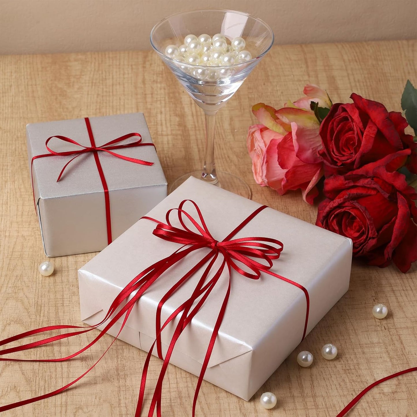 LaRibbons Burgundy Satin Ribbon 1/8 Inch 100 Yards Luxury Double Faced Red Silk Ribbon for Flower Bouquet Crafts Gift Wrapping Wedding Bow Christmas Decoration