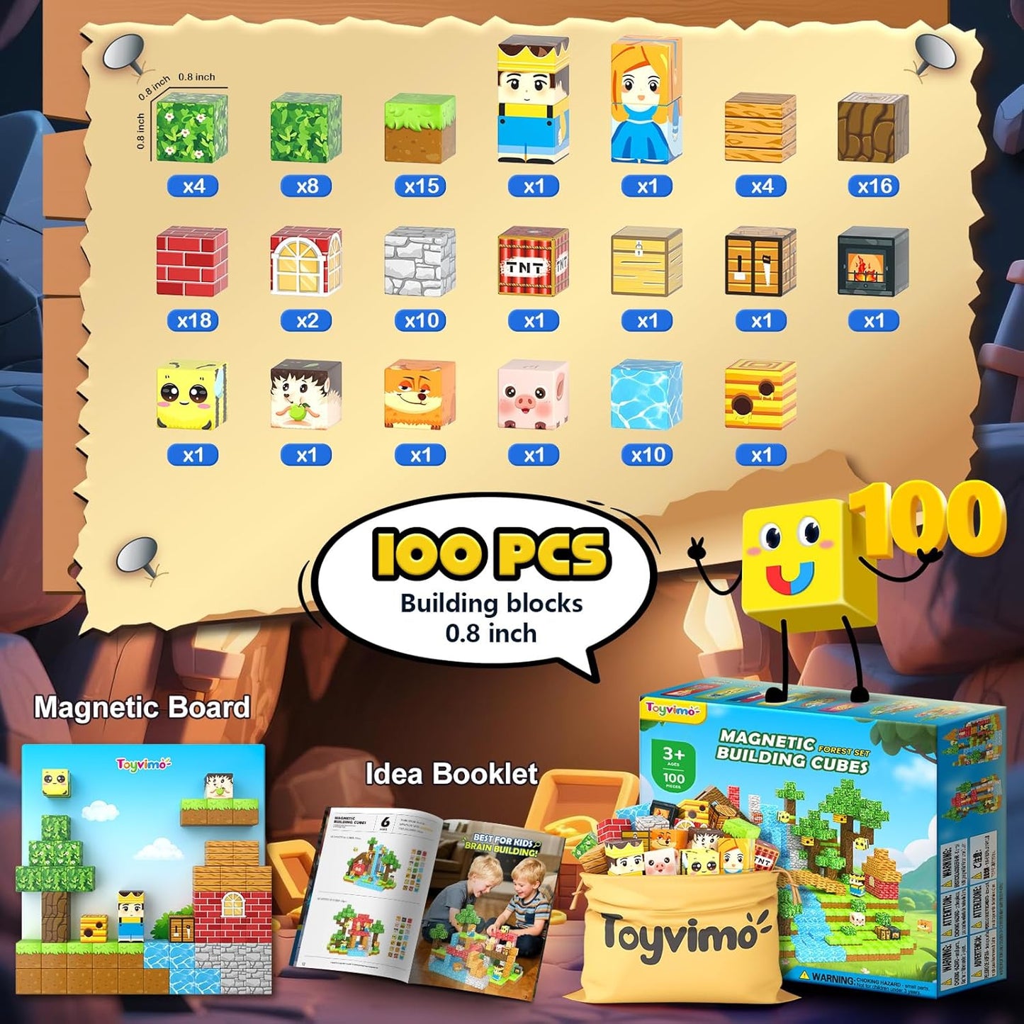 Magnetic Blocks 100PCS Compatible STEM Stacking Building Toys for Kids Ages 3+ Stream Magnets Creative Play 3 4 5 6 7 8 9 10 11 12 Year Old Boys Girls Birthday Gifts