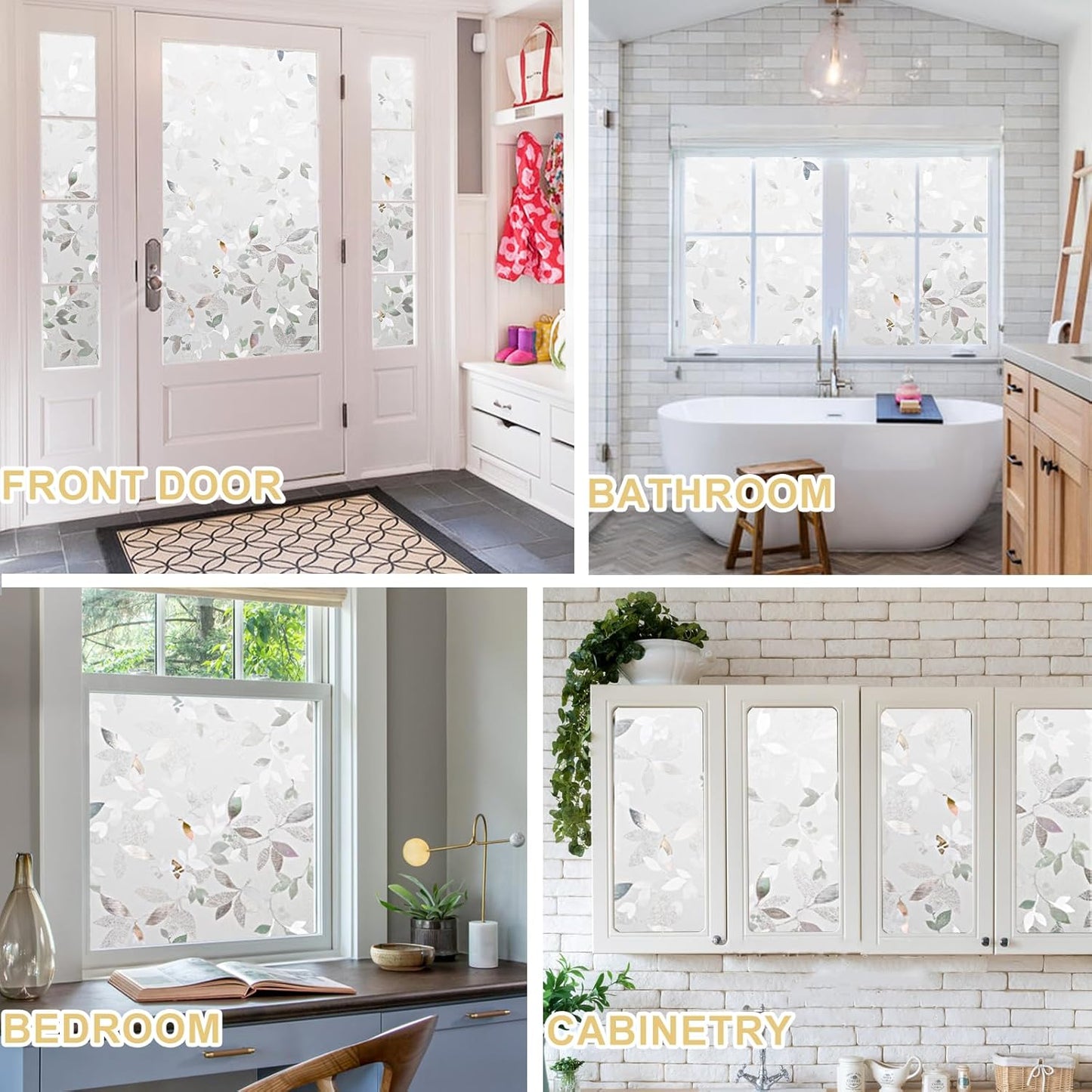 Window Privacy Film Decorative for Front Door, Bathroom Static Cling Stained Glass Sticker Opaque Heat Control UV Blocking Non-Adhesive for Home Windows, Magnolia