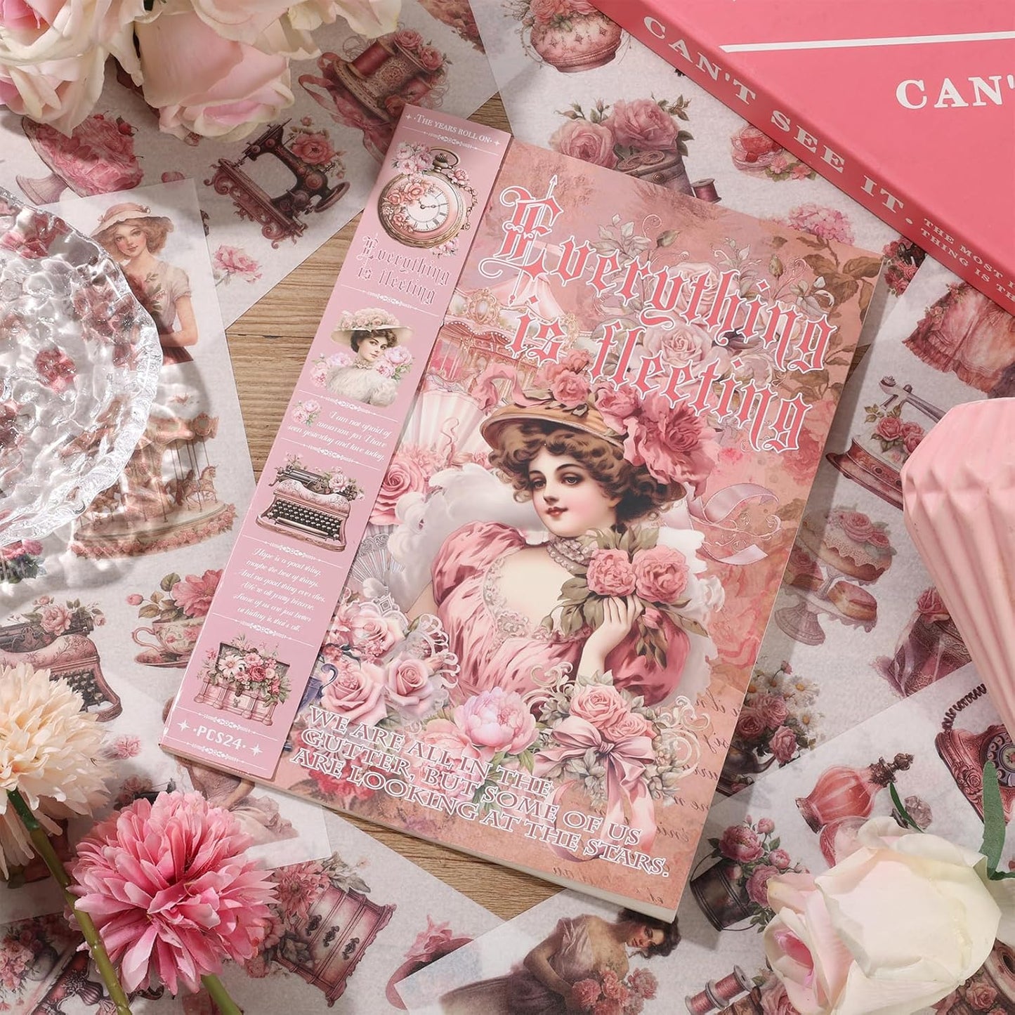 Vintage Ephemera Sticker 24 Sheets precut 300 washi Stickers Paper People Journal Stickers for Adults Junk journaling Sticker Book Scrapbooking Supplies