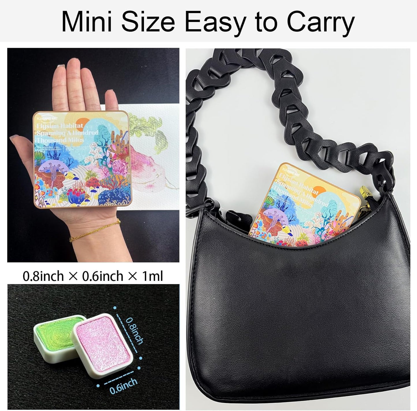 Mini Shifting Watercolor Paint Set, 30 Color Glitter Watercolor Painting Kit, Metallic Watercolor Paints, Solid Water Colors Paint Adult Set, Detail Paint Brush Included, for Artists