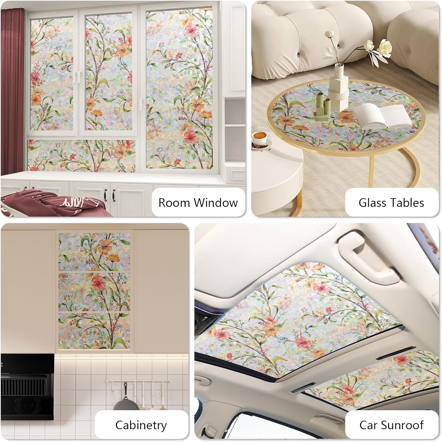 NINETREX Window Privacy Film,Stained Glass Window Film,Rainbow Decorative Stickers Static Cling Anti UV Heat Control for Home Decor (Galsang Flower,17.5 x 157.4inch)