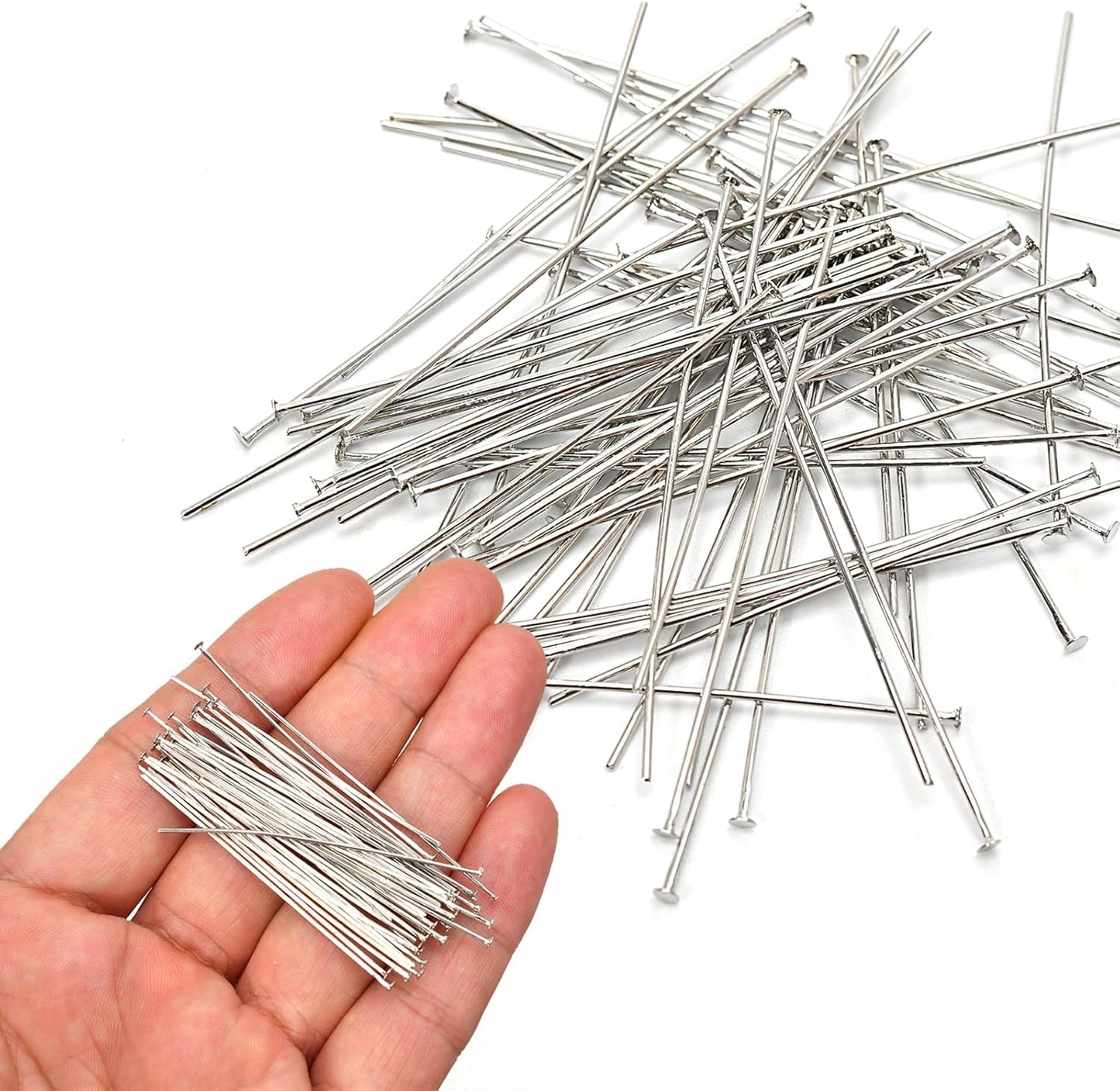 100pcs Silver Filled Flat Head Pins Non Tarnish Craft Earring Bracelet Jewelry Making Accessories Supplies (70mm (2.75in), Silver-Flat Head Pin)
