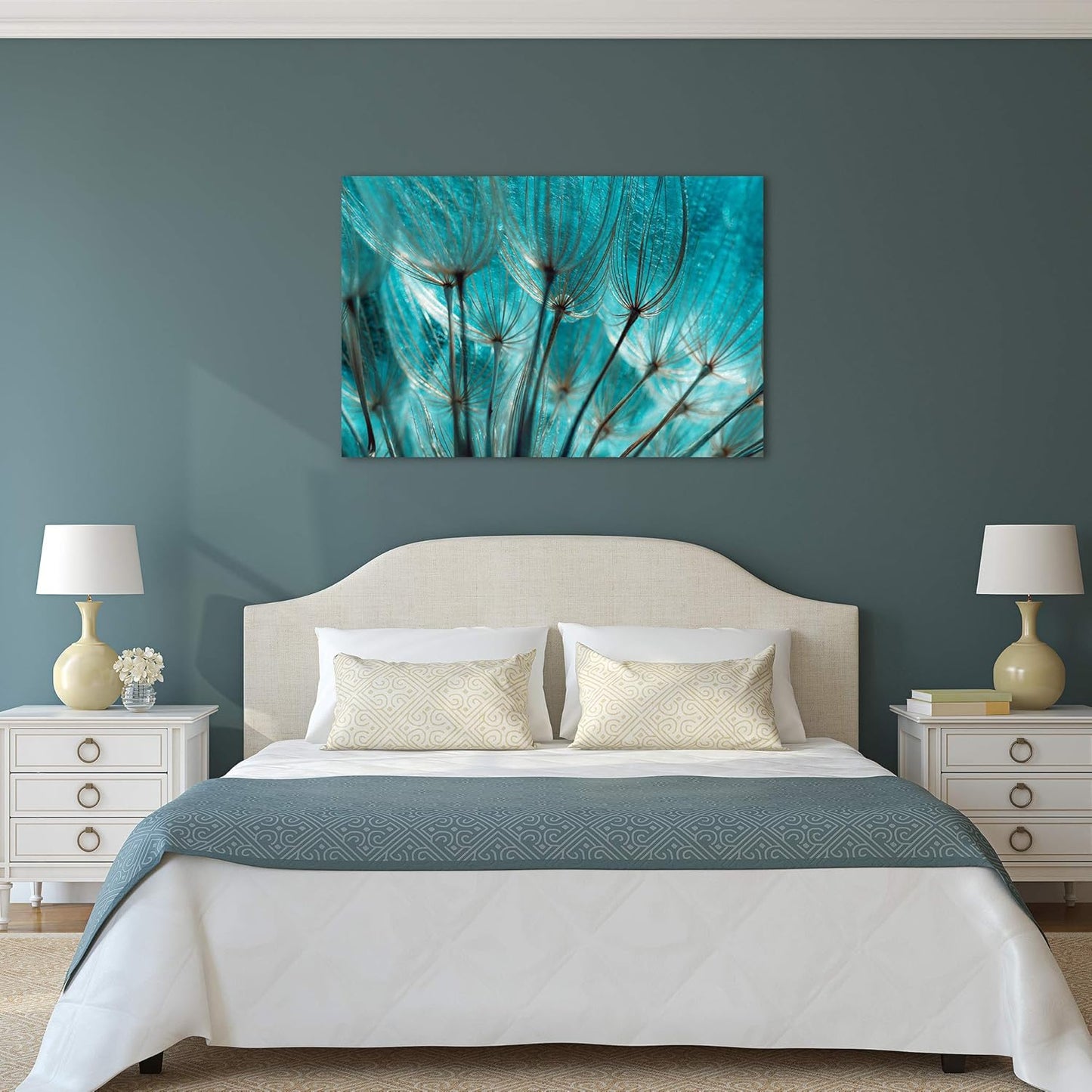 Empire Art Direct Frameless Free Floating Tempered Glass Panel Graphic Wall Art Ready to Hang, 32" x 48", Turquoise Dandelion