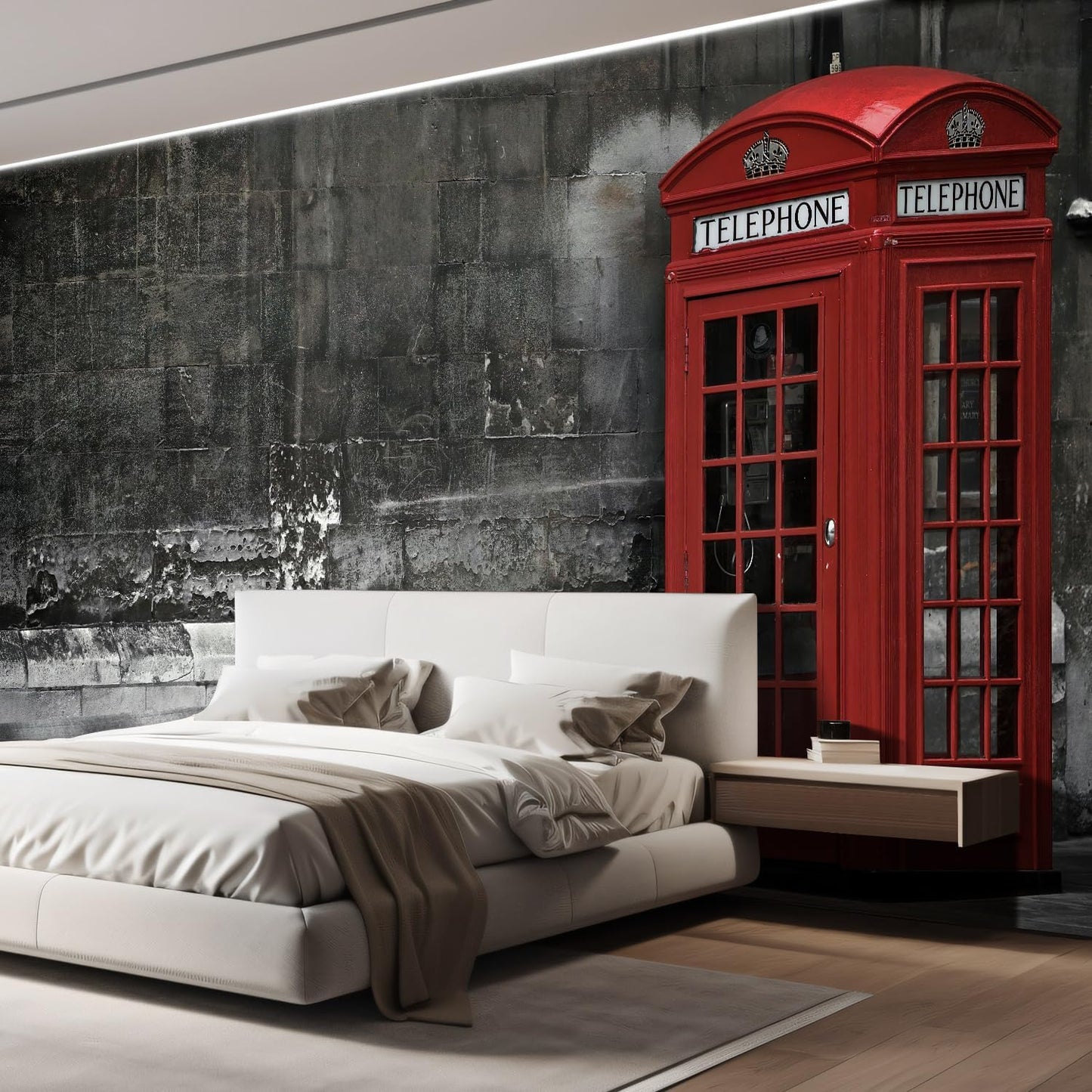 wall26 Wall Sticker/Wall Mural British Phone Booth in London, Not Peel and Stick, Non-Woven Wallpaper Decorative for Bedroom, Living Room, Office - 99x96 inches