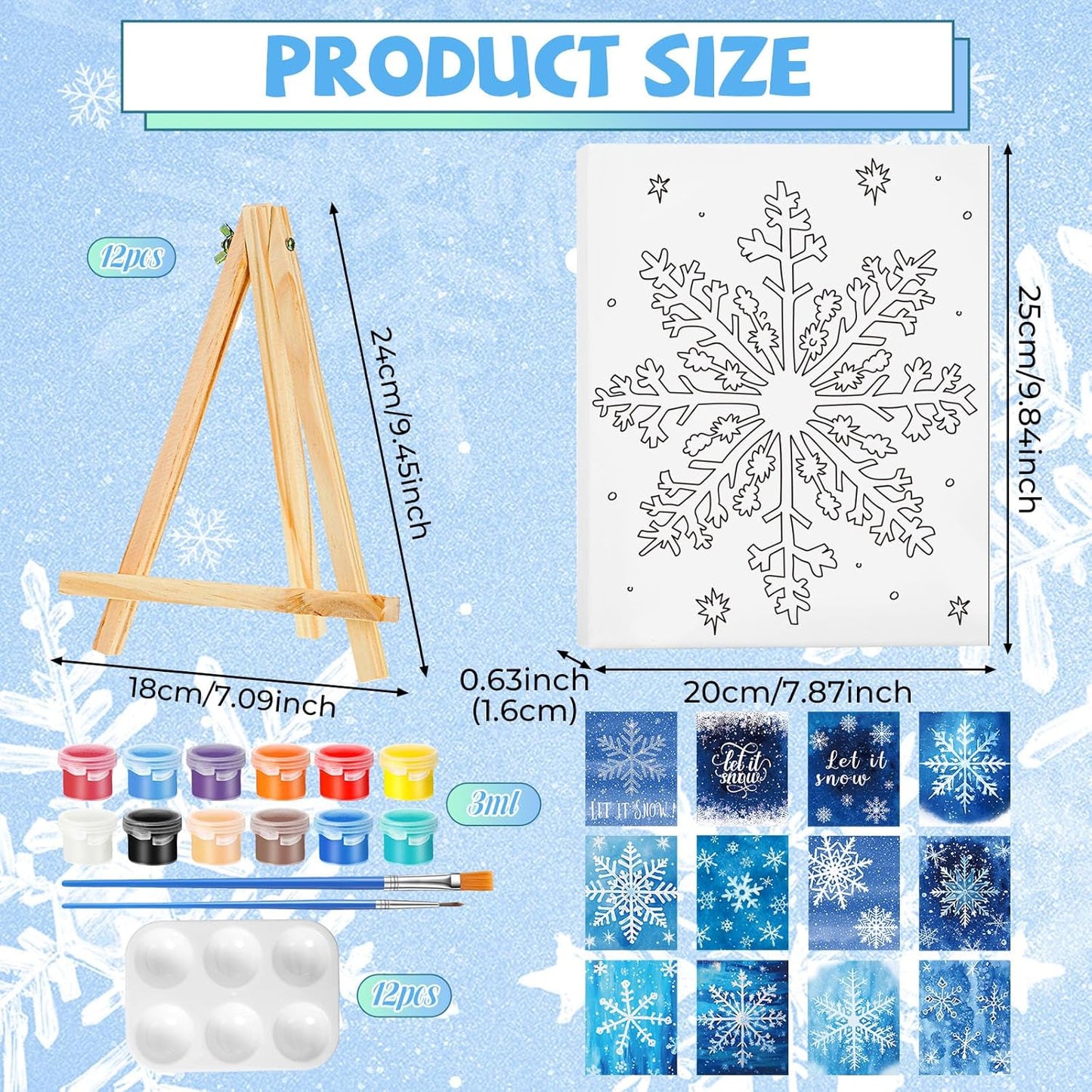 Zhanmai 12 Pack Pre Drawn Canvas for Painting Sip and Paint Kit 8" x 10" Paint Party Set Canvas Painting Pre Printed Canvases for Party Favor DIY Virtual Adult's Date Night(Winter Snowflake)