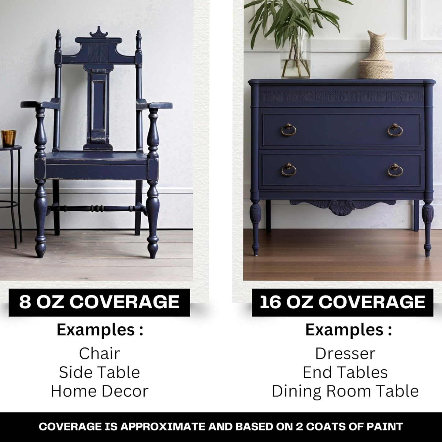 Daydream Apothecary Premium Chalk Style Paint for Furniture, Home Décor, Wood, DIY Interior Projects, Quick Dry, No Prep or Prime Needed, Matte Dark Blue - 16oz