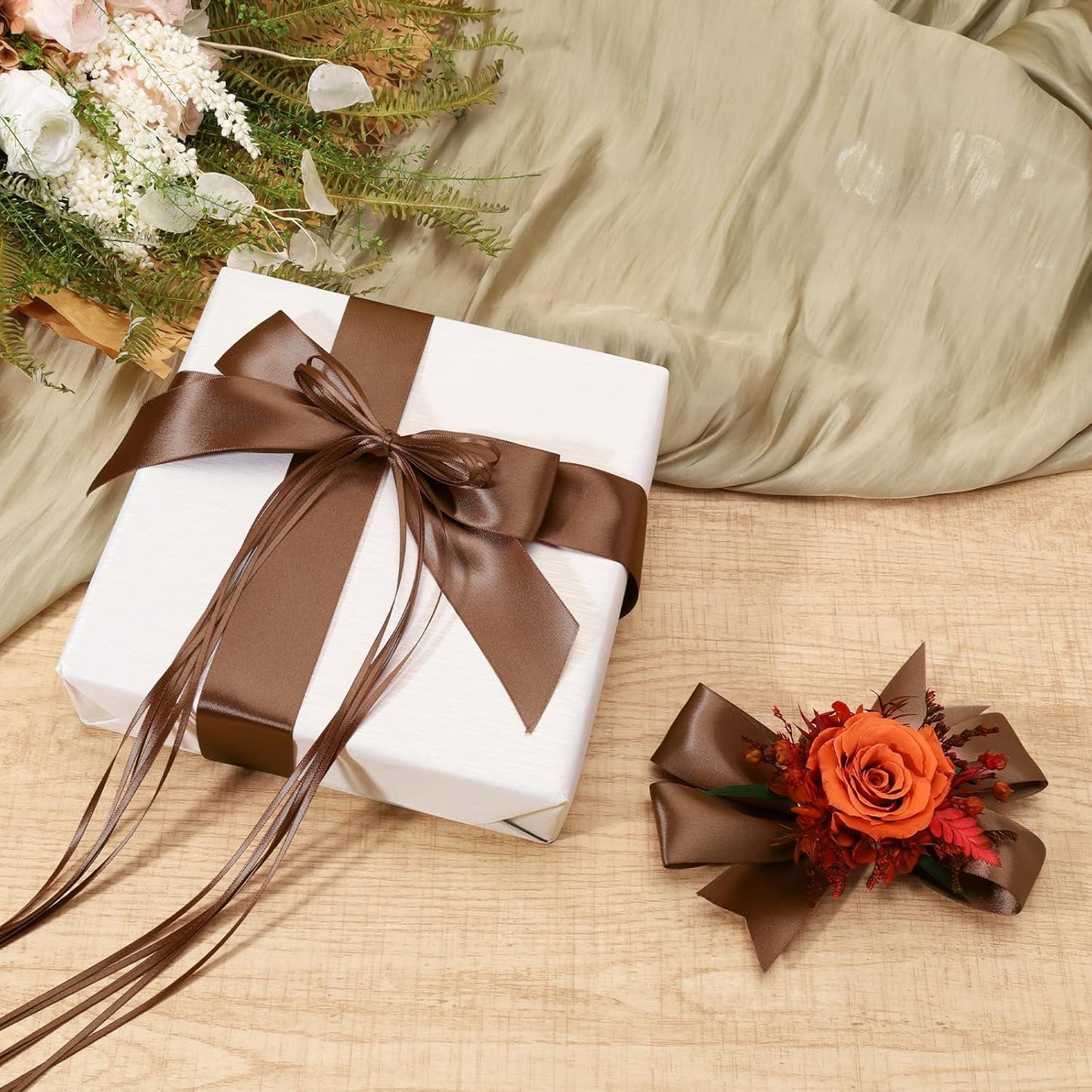 LaRibbons Brown Satin Ribbon 1/8 Inch 100 Yards Thin Luxury Double Faced Mocha Mousse Silk Ribbon for Flower Bouquet Crafts Gift Wrapping Wedding Decoration