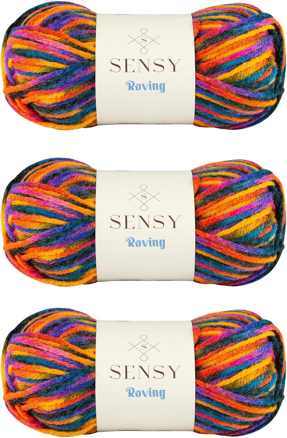 3 Skeins of Sensy Roving Multi Color Yarn, 3.5 oz, 132 Yards, Gauge 5 Bulky (Campfire)