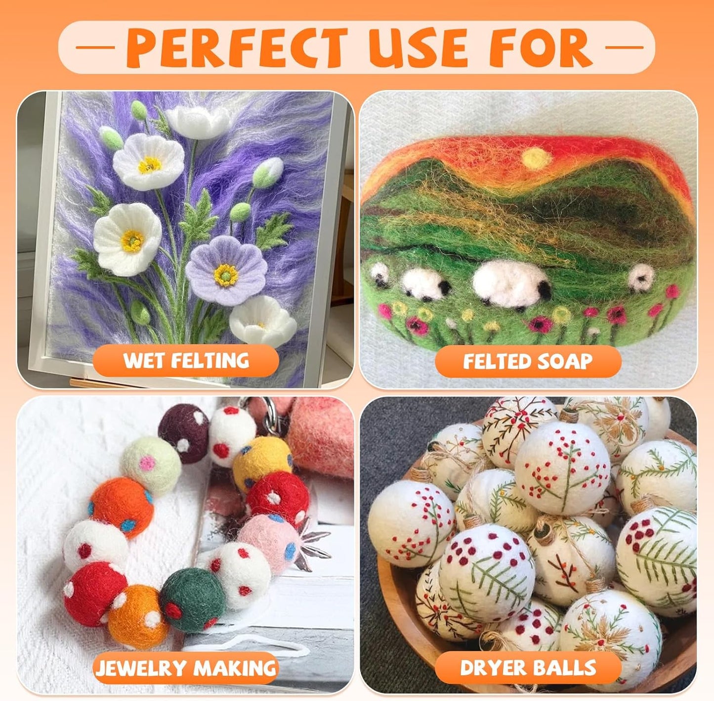 Mayboos 96 Pcs Needle Felting Wool, 48 Colors Wool Roving Yarn, Fiber Wool Roving for DIY Hand Spinning Needle Felting Wool Craft 3g/Pack