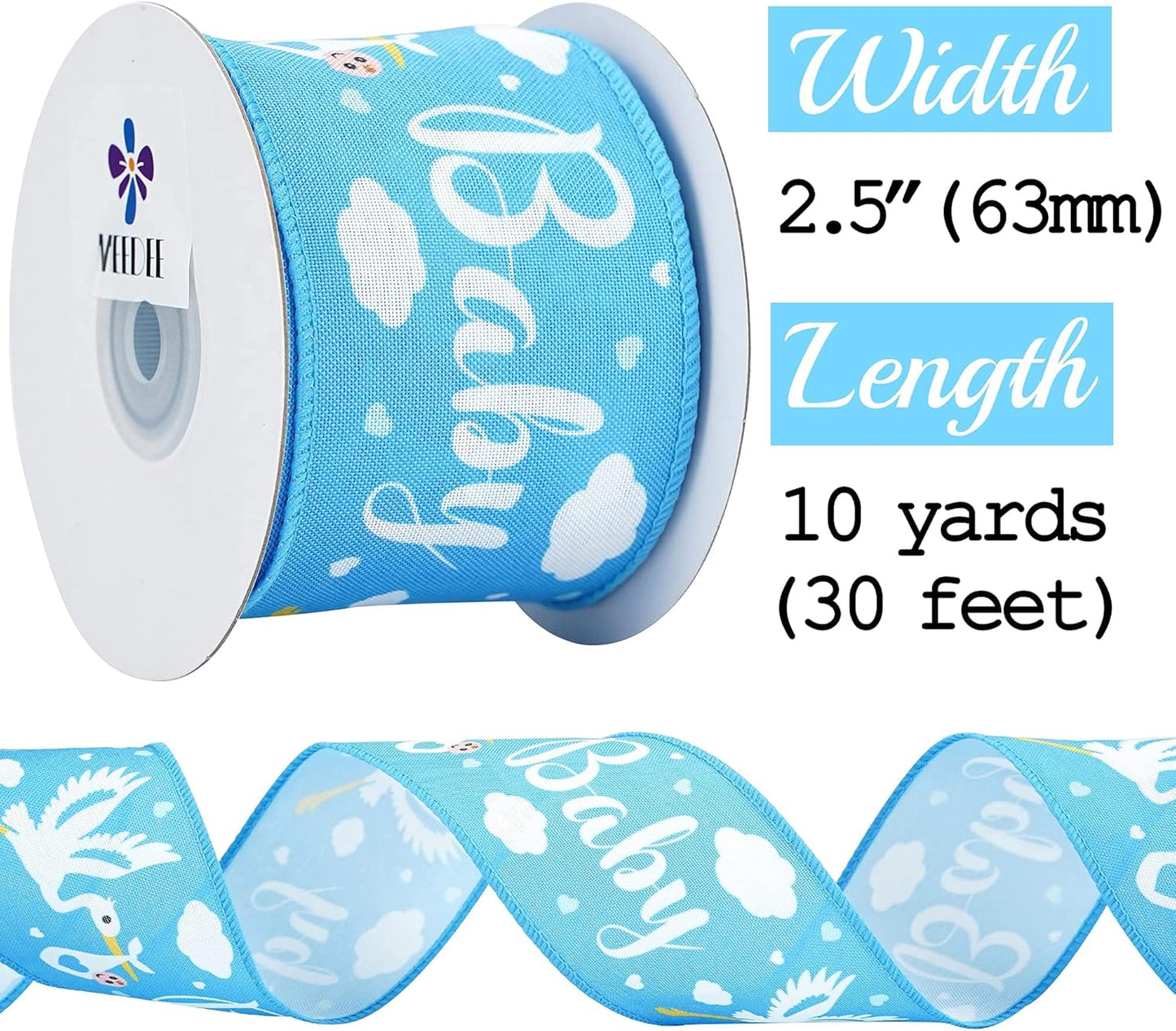 MEEDEE Baby Boy 2.5 Inch Burlap Wired Ribbon for Baby Shower, Diaper Cake, Welcome Home Favors, Gift Box, Table Decor - Blue (10 Yards)