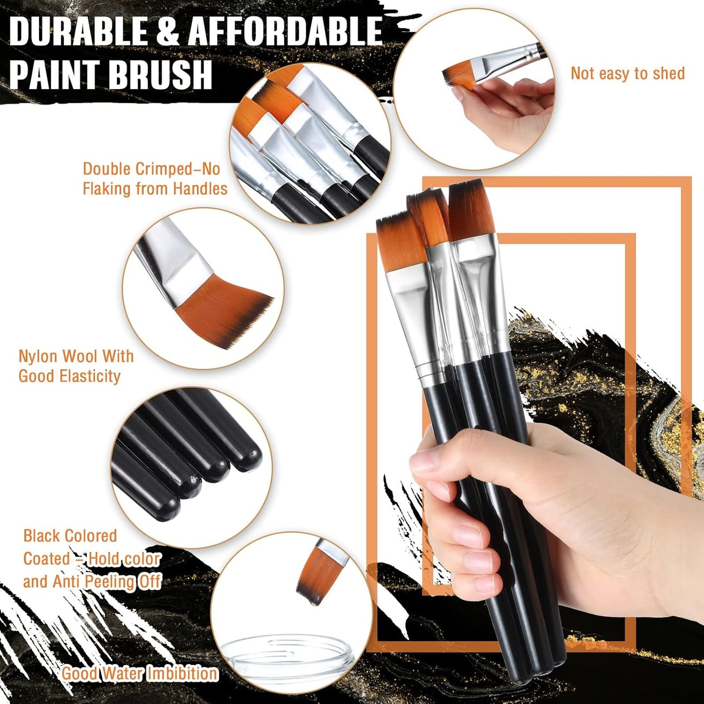 Zonon 10 Pcs 3/4 Inch Flat Paint Brushes Acrylic Painting Craft Accessories Small Watercolor Paint Brushes Bulk for Adult Artist Detail Oil Canvas Face(8.1 x 0.9 x 3/4 Inch,Black)