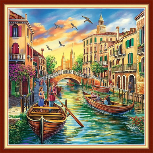 Joyhoor Cross Stitch Kits for Beginners Stamped Cross-Stitch Supplies Needlework preprint Embroidery Kits for Adults DIY Needlepoint Kits Embroidery Patterns 11CT-Waterfront City 18x18 inchs