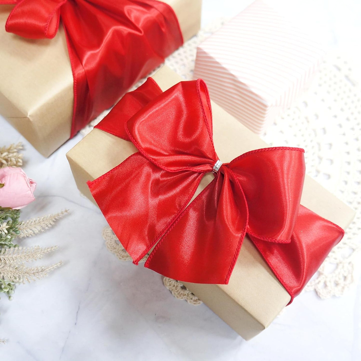 CT CRAFT LLC Satin Wired Ribbon 2.5 Inch x 20 Yards Red for Christmas Home Décor Gift Wrapping Tree Topper Bow Wreath DIY Crafts,