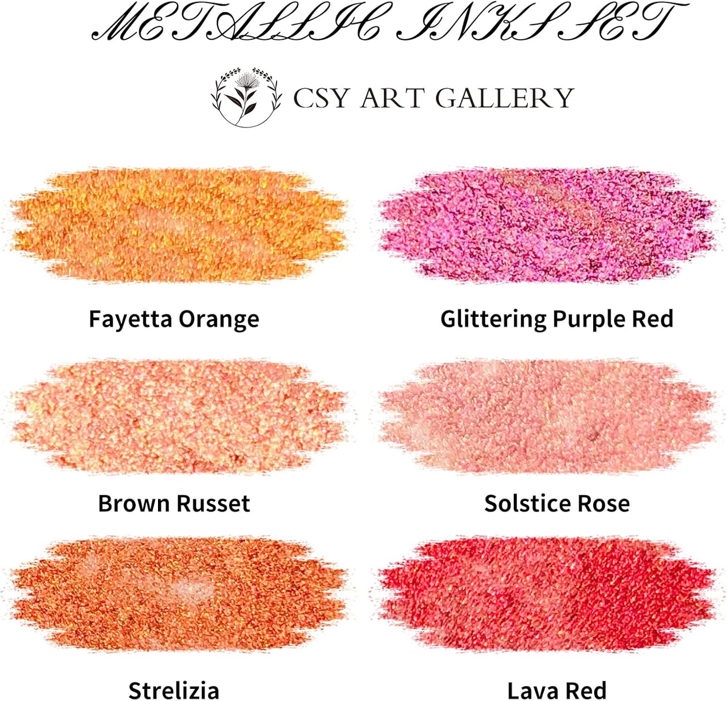 CSY art gallery Pearlescent Acrylic Inks Bottle with Dropper, 1oz - 29.5 ml Set of 6PCS Bronze Gold Red Liquid Drawing Ink for Calligraphy,Wood, Scrapbook Journals, Photo Albums (Saturn Twinkles Set)