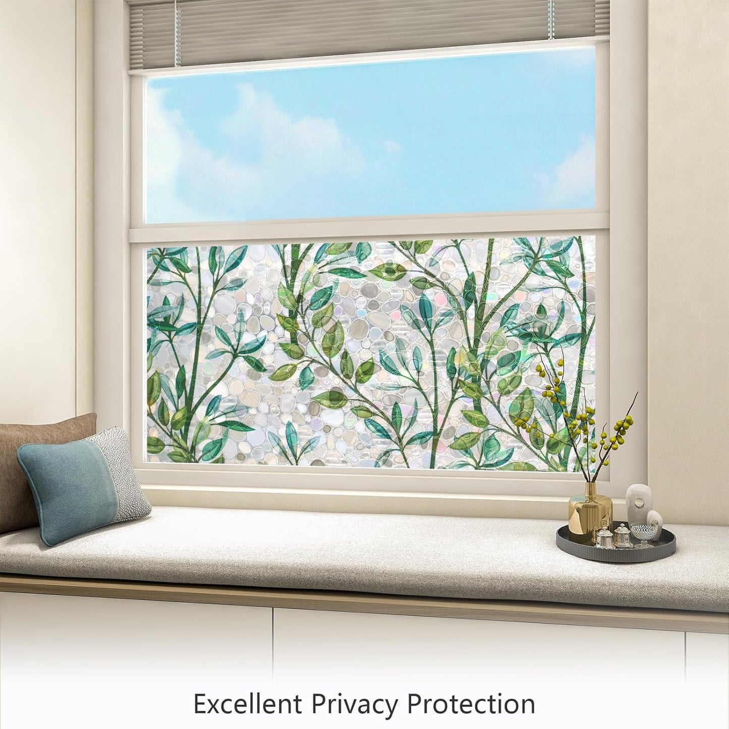 LEMON CLOUD Window Privacy Film, Stained Glass Window Film, Decorative Rainbow Window Clings, Static Cling Non Adhesive Door Stickers, Anti-UV Sun Blocker Heat Control for Home 35.4 x 78.7 inches
