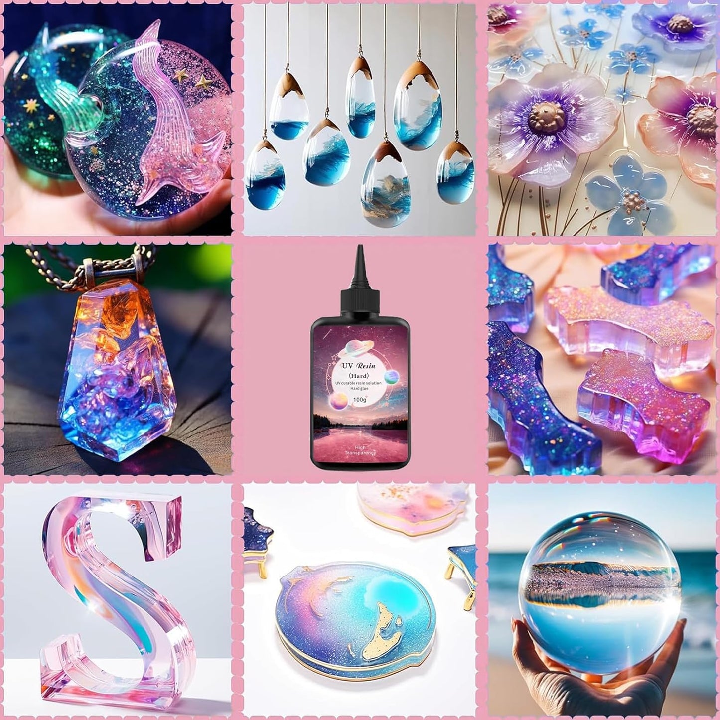 YV-cozx UV Resin Jewelry Making Kit,Crystal Clear Resin with 26 Letter Molds and Casting Tools,DIY Jewelry Making Kit for Necklace,Keychain,Earring (Purple Letter)