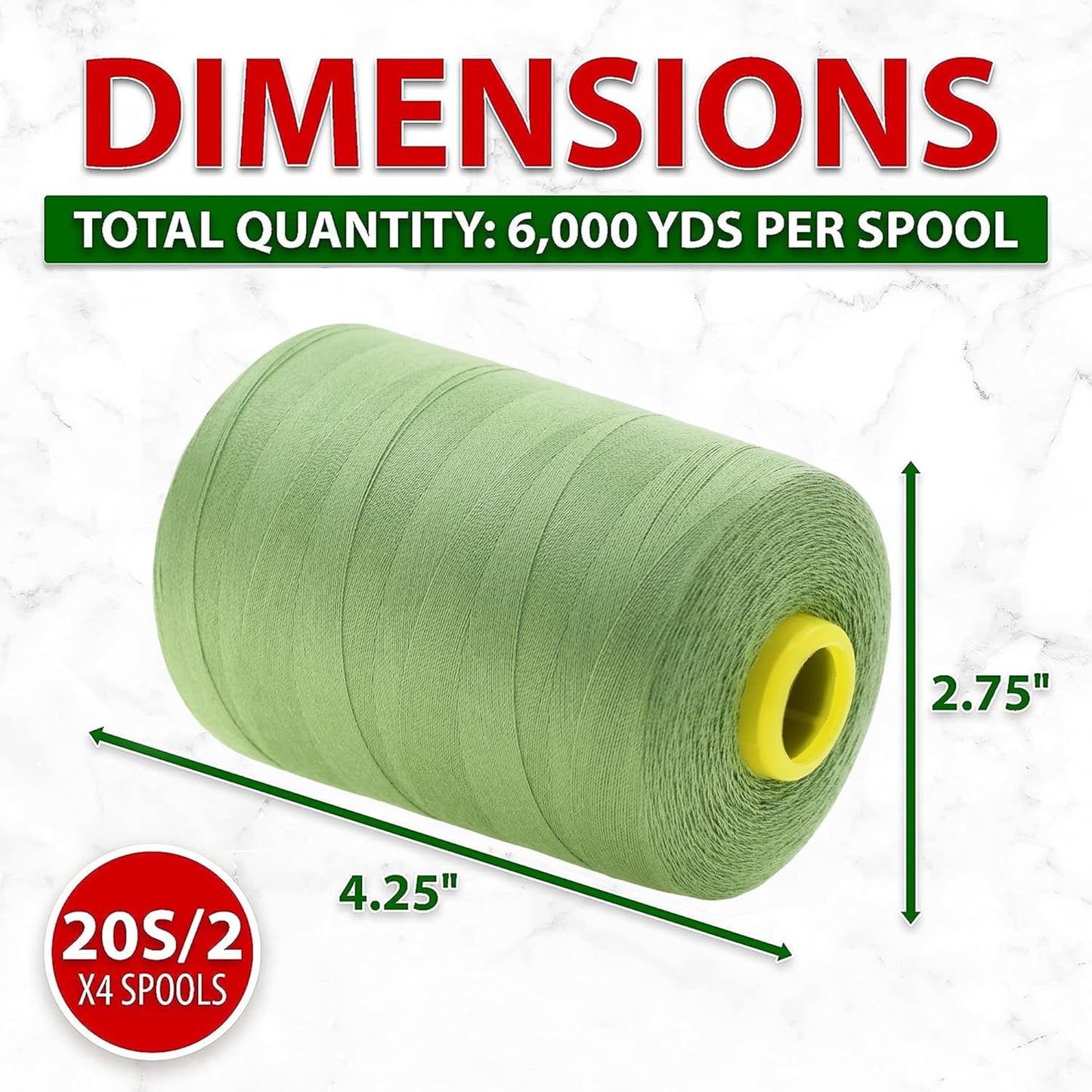 Mandala Crafts 4 Pack of Serger Threads Cones Spools - 20S/2 24000 Yards Polyester Sage Green Threads for Sergers Machine and Overlock Quilting Sewing Machine