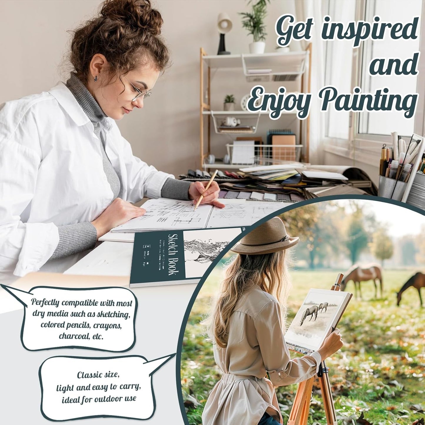 Sketch Book 9×12 inch, Spiral Bound Sketch Pad 50 Sheets (68lb/100gsm), Acid-Free Sketchbook for Drawing Painting Sketching, Art Paper Drawing Supplies for Teens Adults Artists Gifts