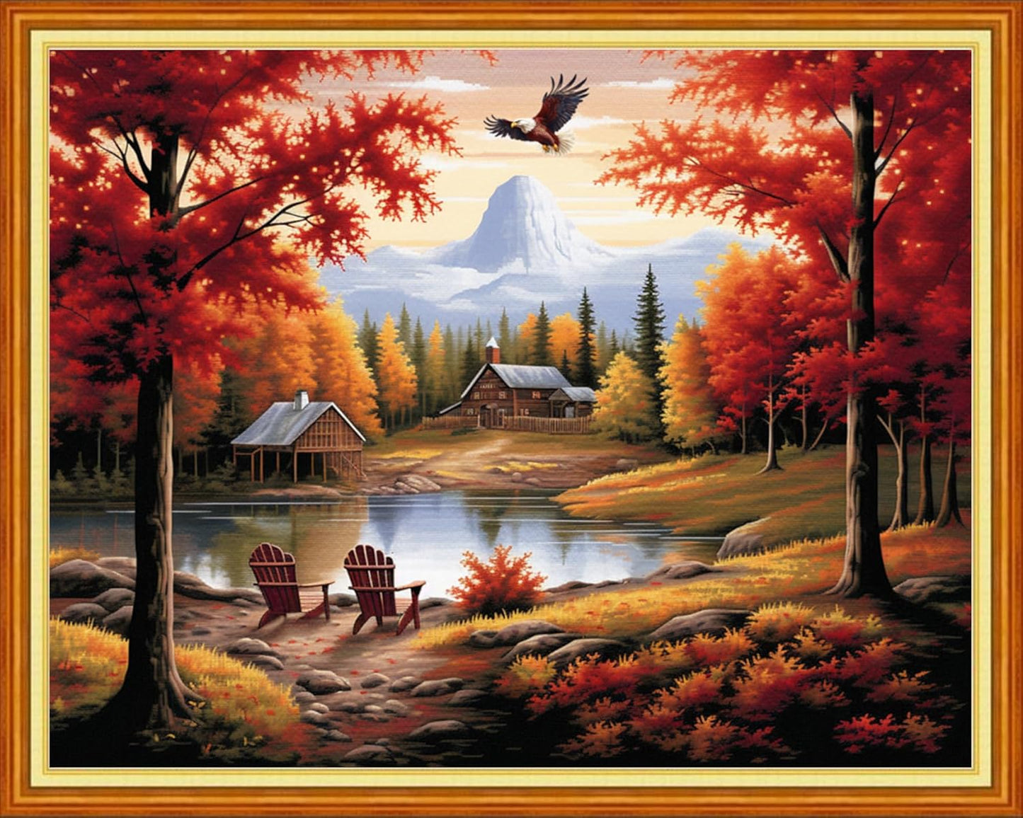 Dooxvey Cross Stitch Kit for Adult Beginners - Full Range of Stamped Kits with 11CT Patterns - Autumn Harvest Scenery (16x20 inch)