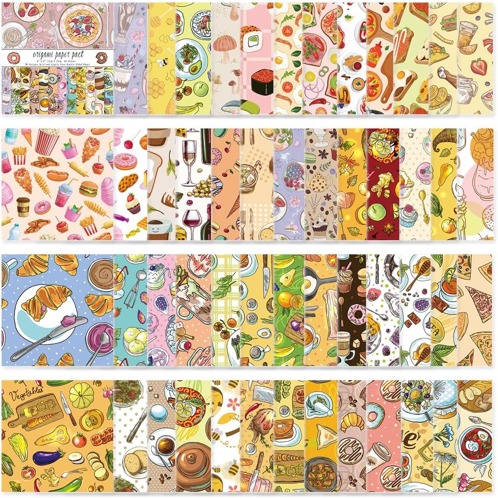Origami Paper Kit 50 Sheets 70GSM 6 Inch Square Double Sided Color 50 Vivid Japanese Washi Chiyo Colors for Hand Crafts Origami Paper Arts Creativity.Dessert