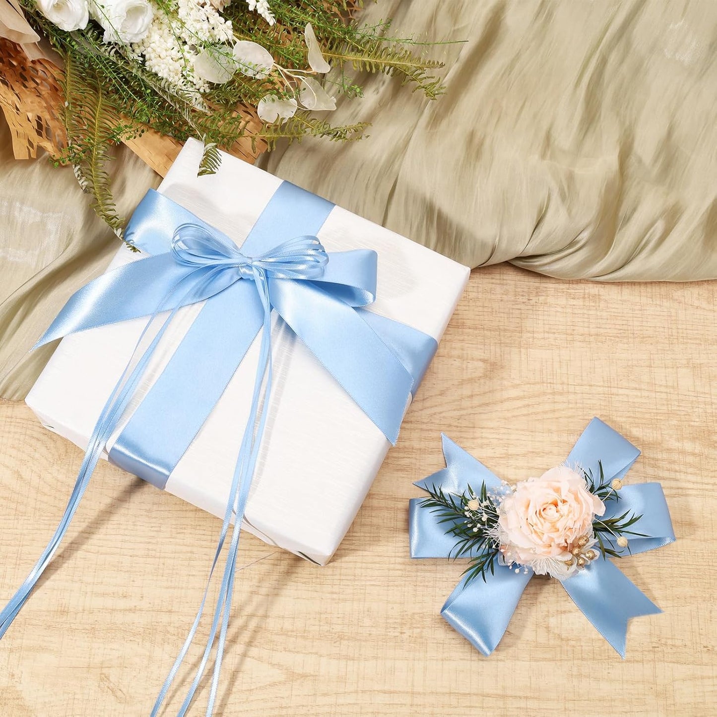 LaRibbons Light Blue Satin Ribbon 1 1/2 Inch 50 Yards Thin Luxury Double Faced Sky Blue Silk Ribbon for Flower Bouquet Crafts Gift Wrapping Wedding Babyshower Decoration