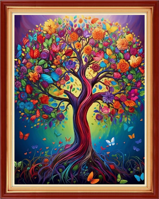 Foxdiviy Cross Stitch Kits - Colorful Tree 16x20 inch - 11CT Embroidery Patterns - Art Crafts DIY Needlework Starter Kits for Beginners Adults