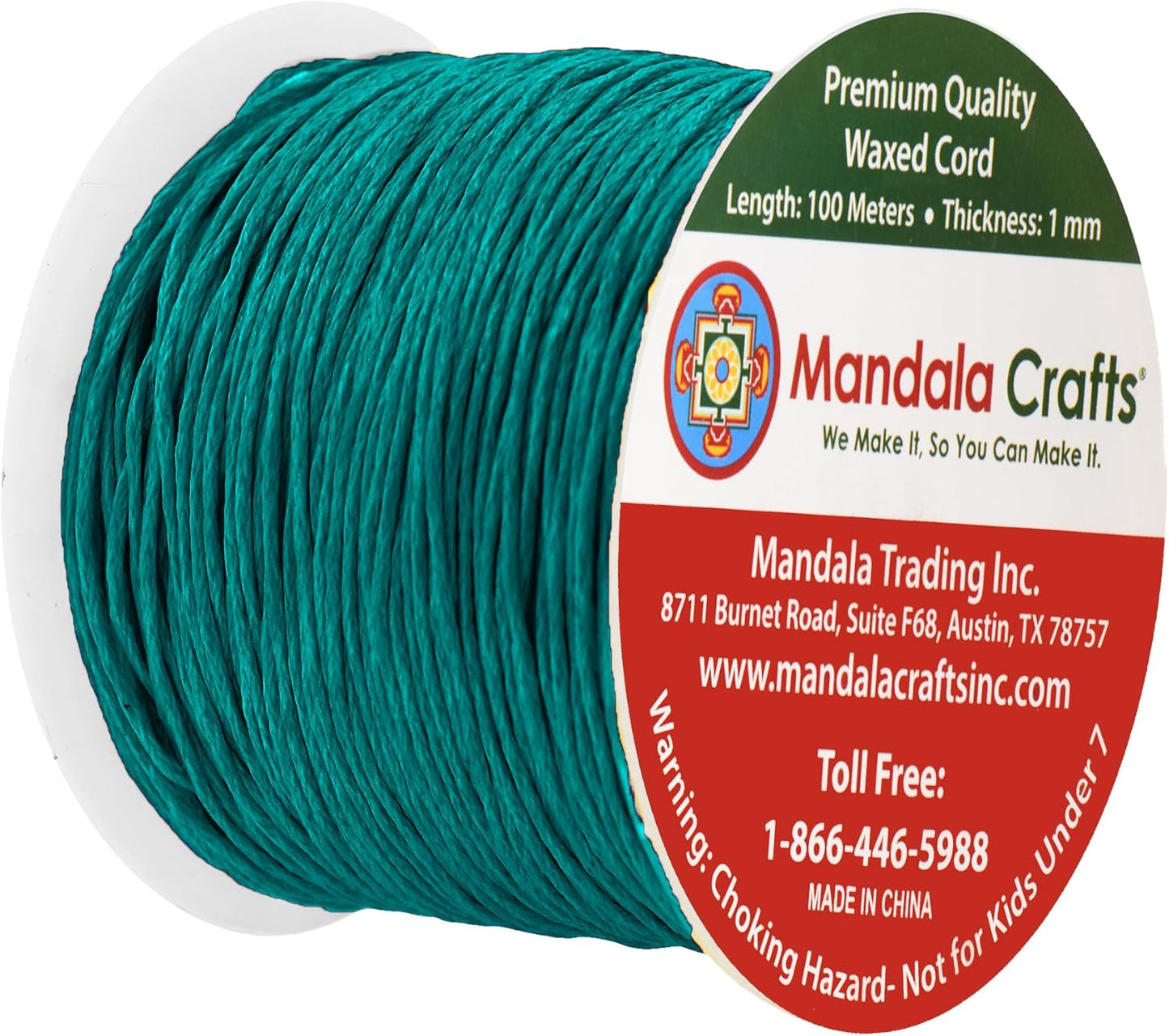 Mandala Crafts 1mm 109 Yards Teal Cotton Waxed Cord for Jewelry Making Bracelet Cord Waxed String - Beading String Thread Jewelry Cords for Necklaces String