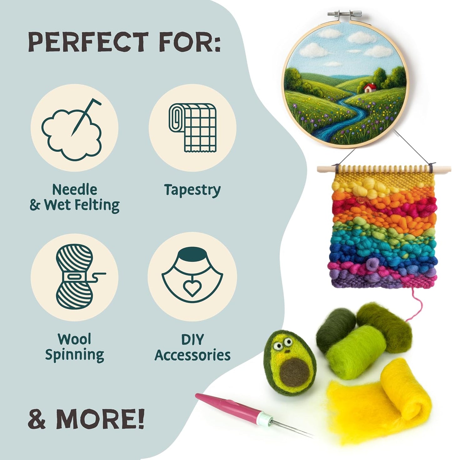 Woolbuddy Wool Roving Kit - 40 Vibrant Corriedale Wool Colors for Wet & Dry Felting – Soft, Carded Core Wool for Beginners & Artists – Premium Felting Supplies