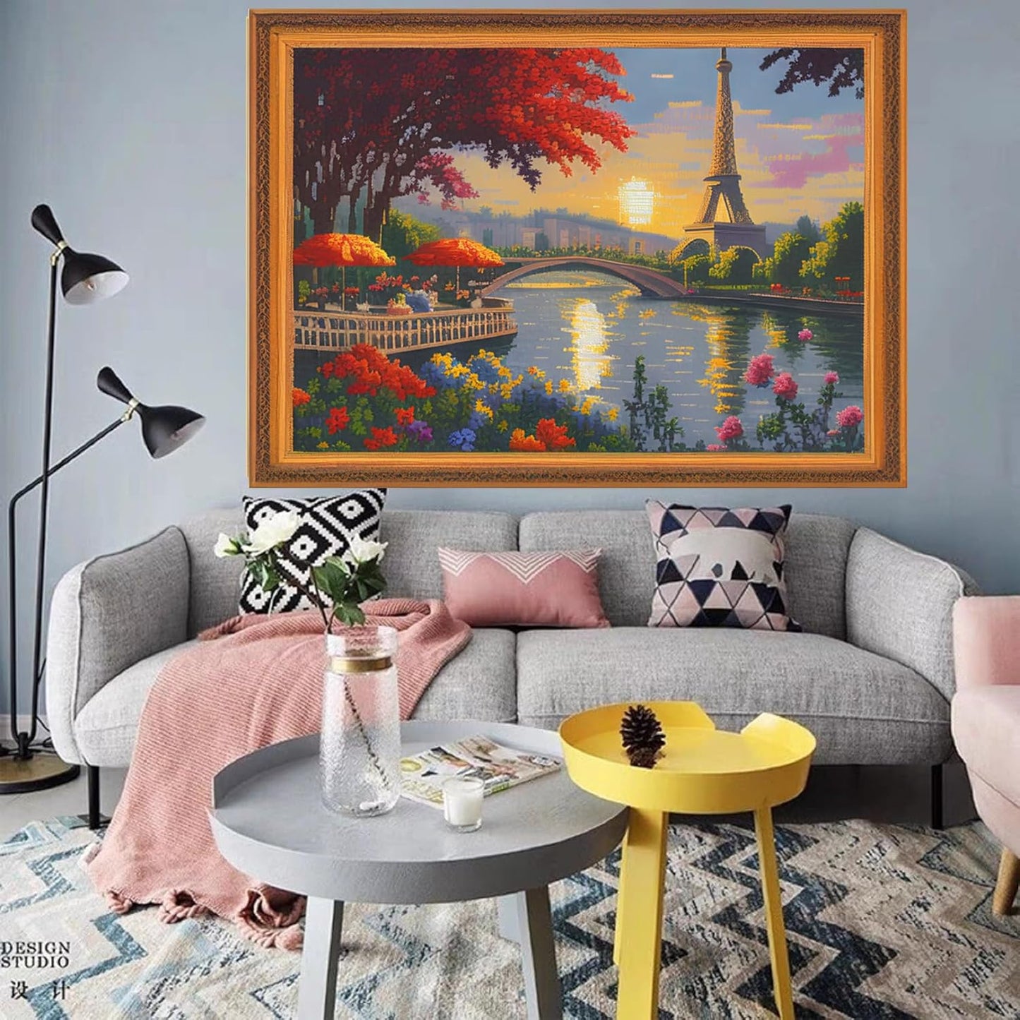 Dimensean Stamped Cross Stitch Kits Full Range of Embroidery Patterns Starter Kits for Beginners Adult or Kids DIY Cross Stitches Needlepoint Kits 11CT-Scenery Eiffel Tower 15.7x19.7 inch