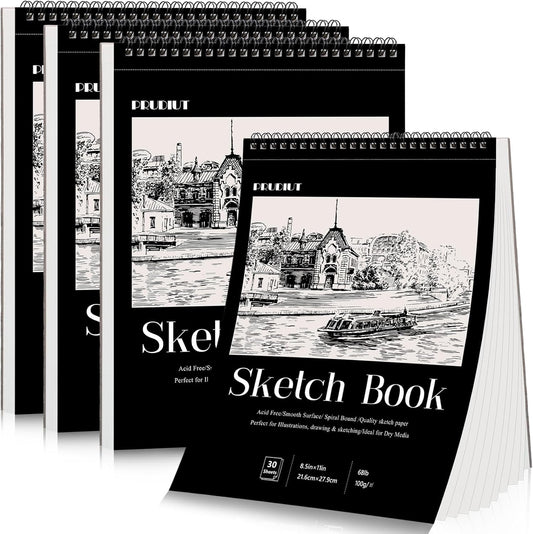 4 Pack Sketch Book, 8.5 x 11Inch Sketchbook, 68lb/100gsm Top Spiral Bound Sketch Pad, Acid Free Art Supplies Drawing Painting Sketching Paper for Teens Adults Artists (30 Sheets Each)