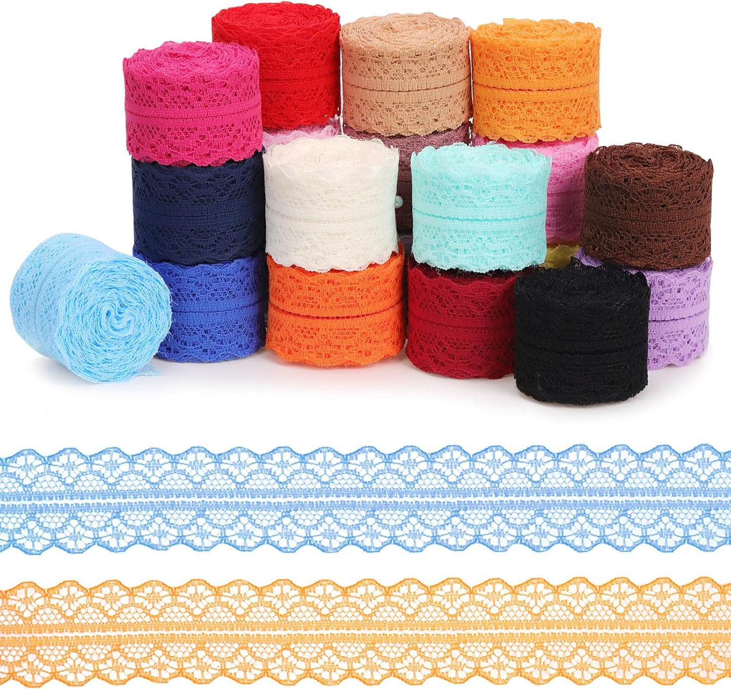 20Pcs 1.18Inch/3CM Wide Colorful Lace Ribbon Floral Lace Ribbon Trim Fabric Sewing Vintage Trims Laces for Craft Sewing Making Gift Wrapping Wedding Decorations
