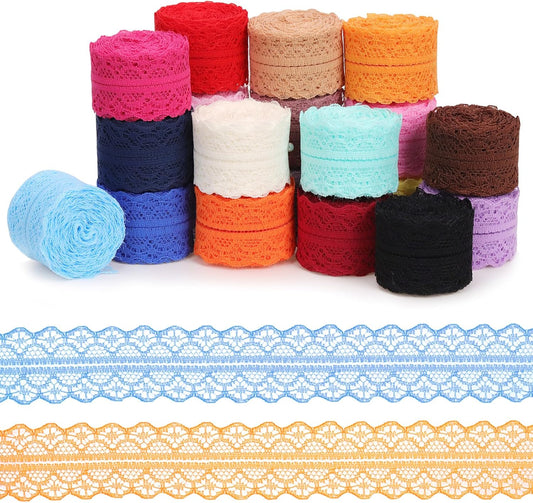 20Pcs 1.18Inch/3CM Wide Colorful Lace Ribbon Floral Lace Ribbon Trim Fabric Sewing Vintage Trims Laces for Craft Sewing Making Gift Wrapping Wedding Decorations