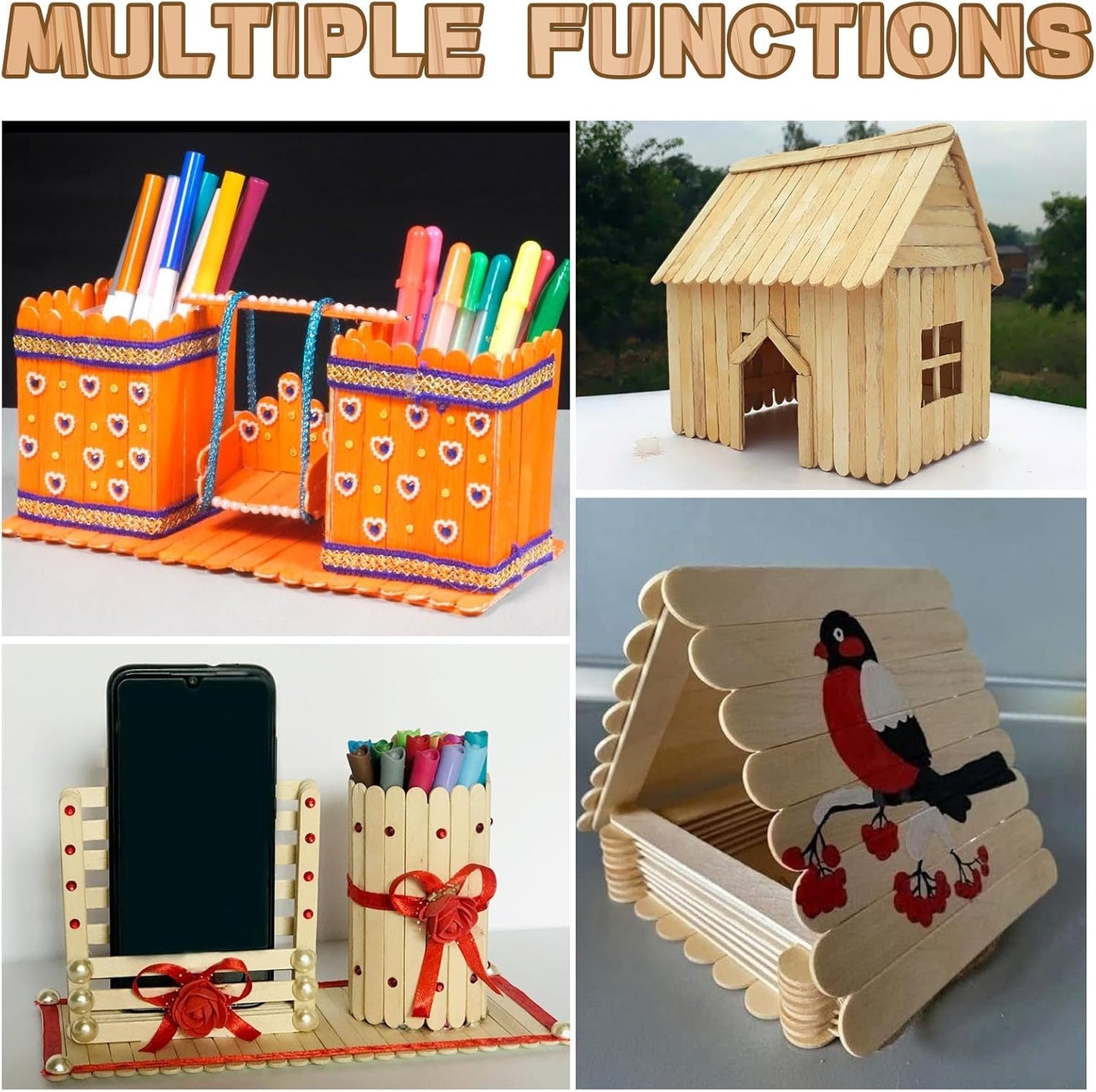 1000PCS Wooden Sticks for Craft, 3 Sizes (2.5",4.5",6") Natural Wood Popsicle Sticks for Ice Pops Waxing Hair Removal and Wax Supplies Classroom Art DIY Paint Craft Project Tongue Depressors